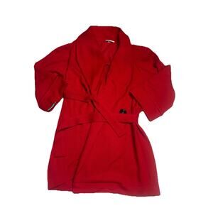 St John Red Knit Belted Wrap Cardigan SZ SM